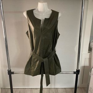 Banana Republic leather tunic, army green, size L.